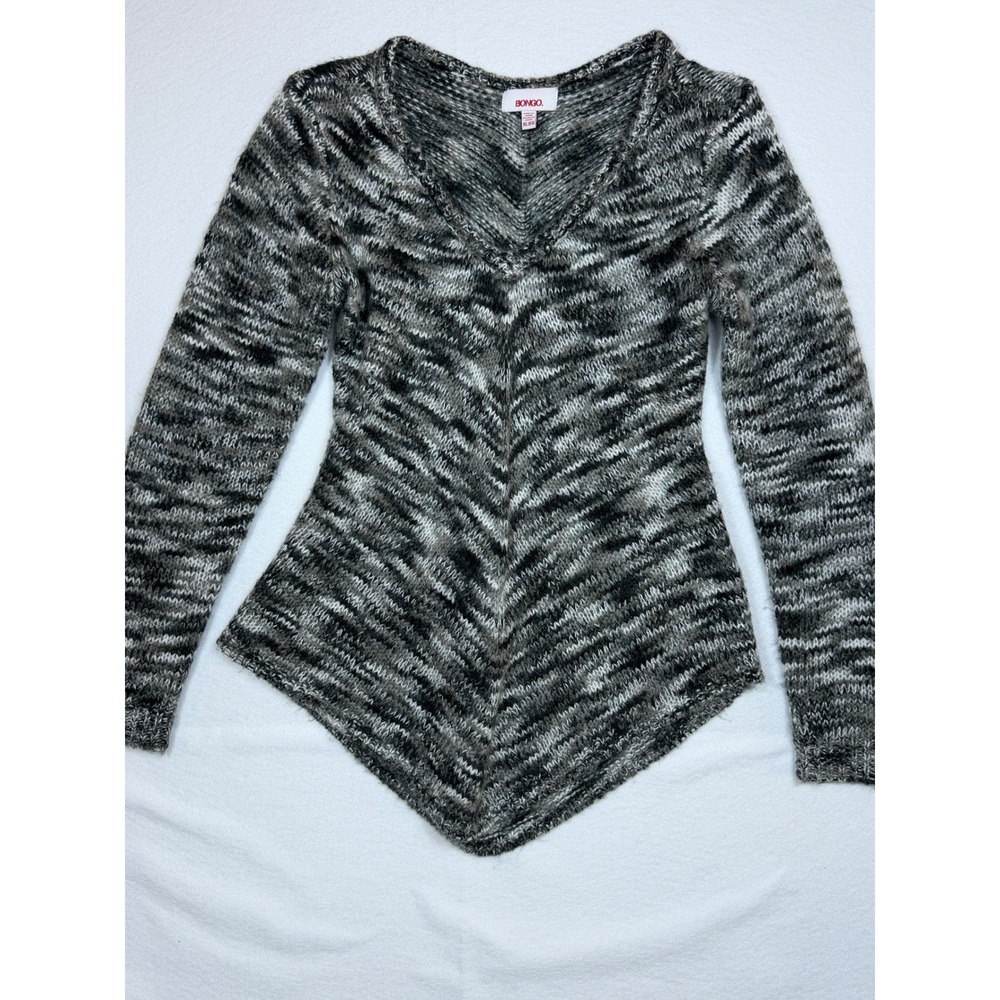 Y2K Bongo‎ Womens Sweater XL V Neck Long Sleeve Marled Knit Asymmetrical Hem